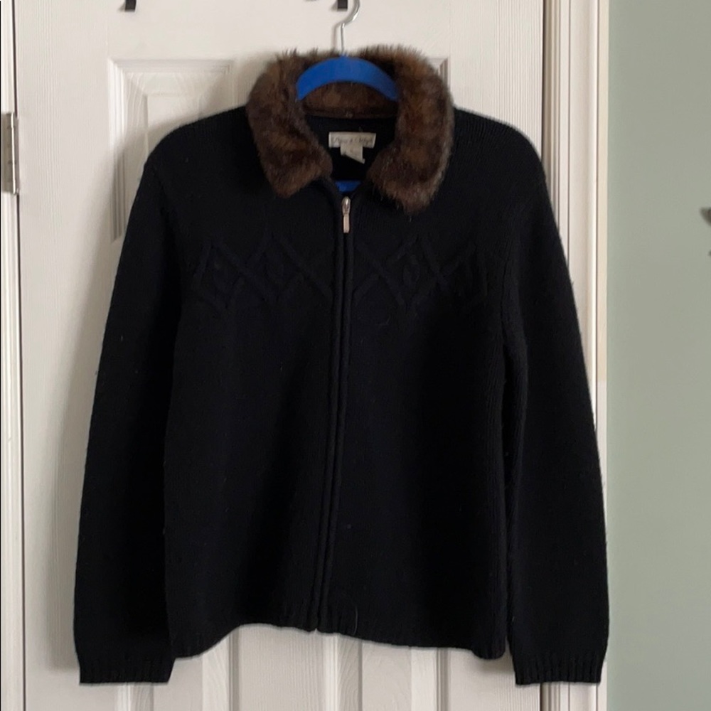 Black wool zip cardi